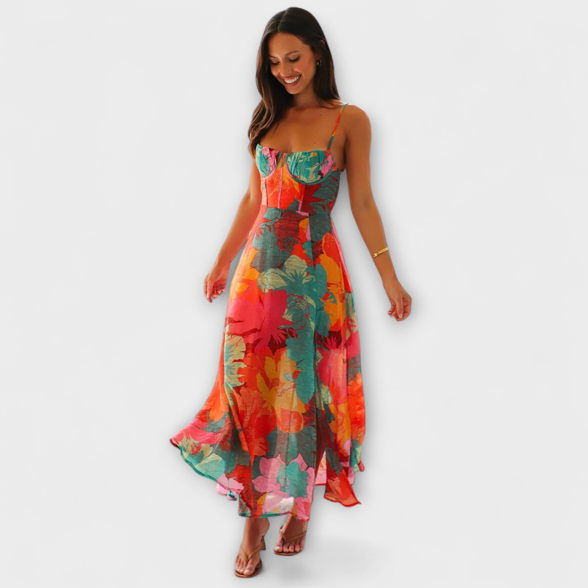 Audrey - Floral Print Strap Dress for Women - Stylish and Alluring