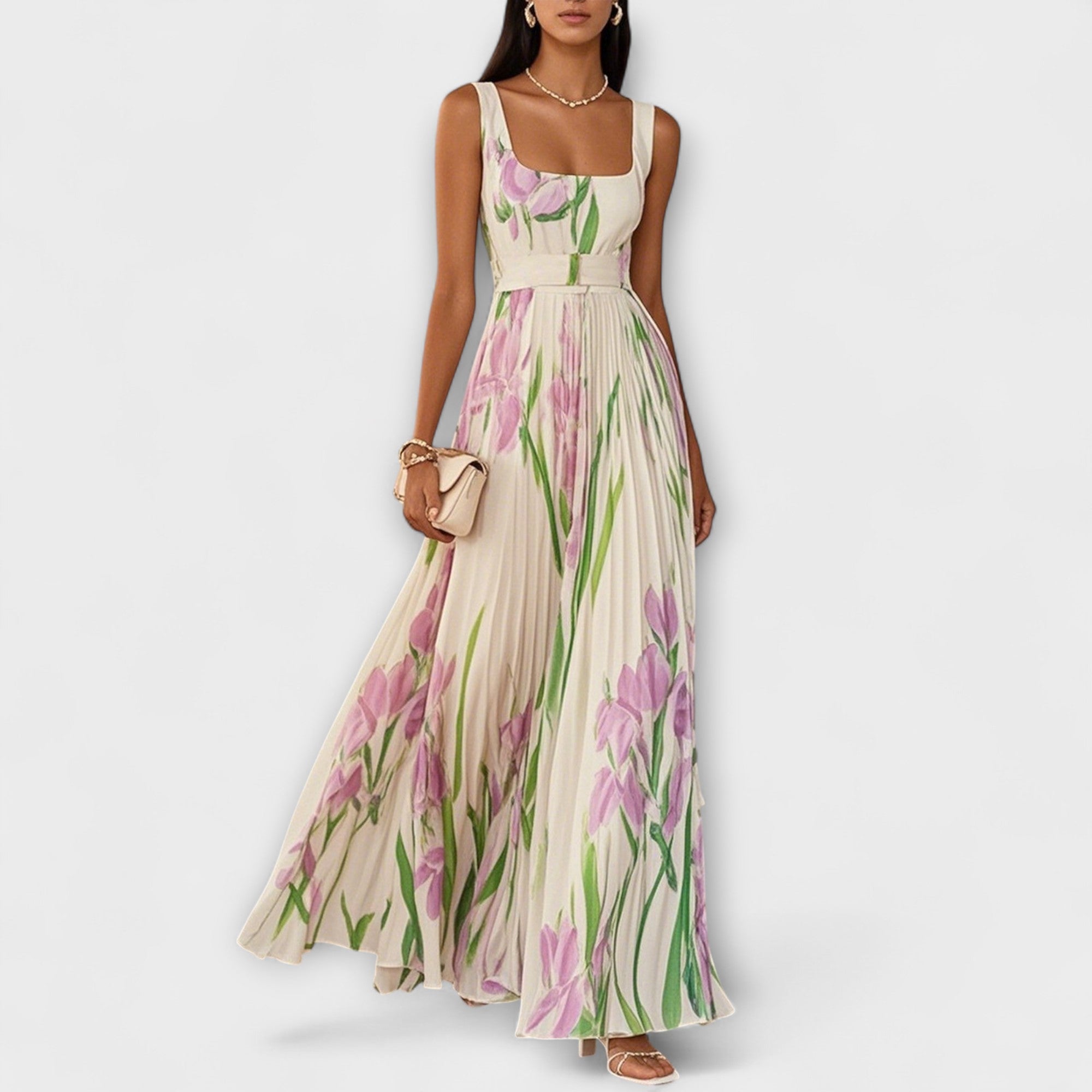Folded Floral Chiffon Maxi Dress