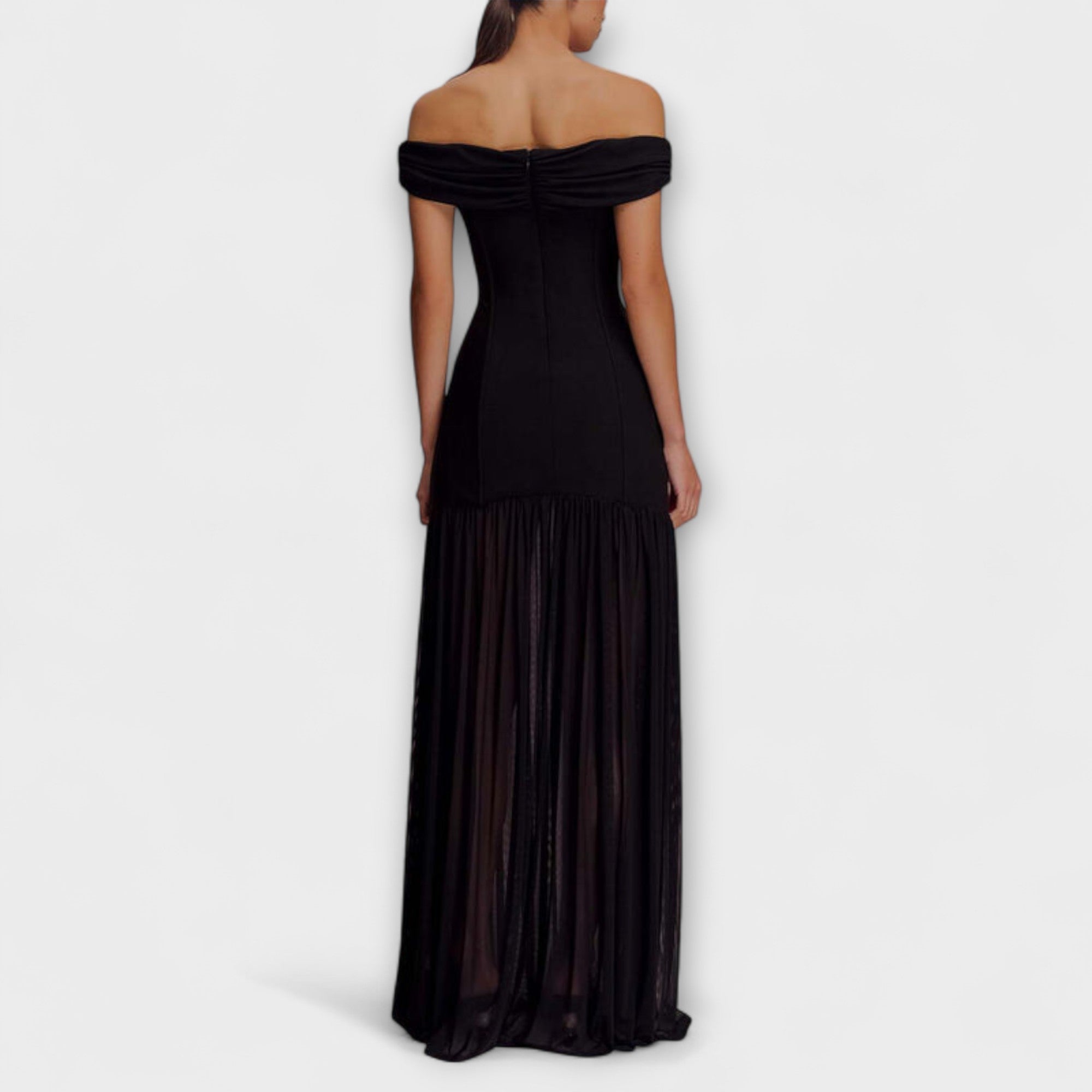 Maelie - Chic Strapless Bodycon Maxi Dress with Floral Embellishments