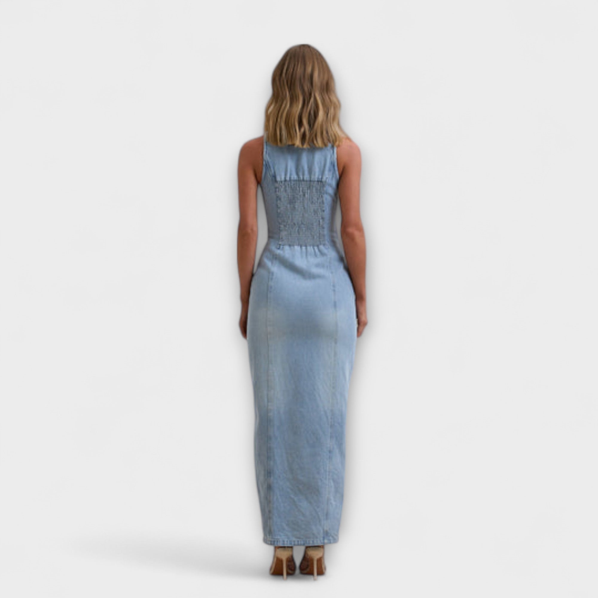 Lacey - Mid Wash Denim Maxi Dress