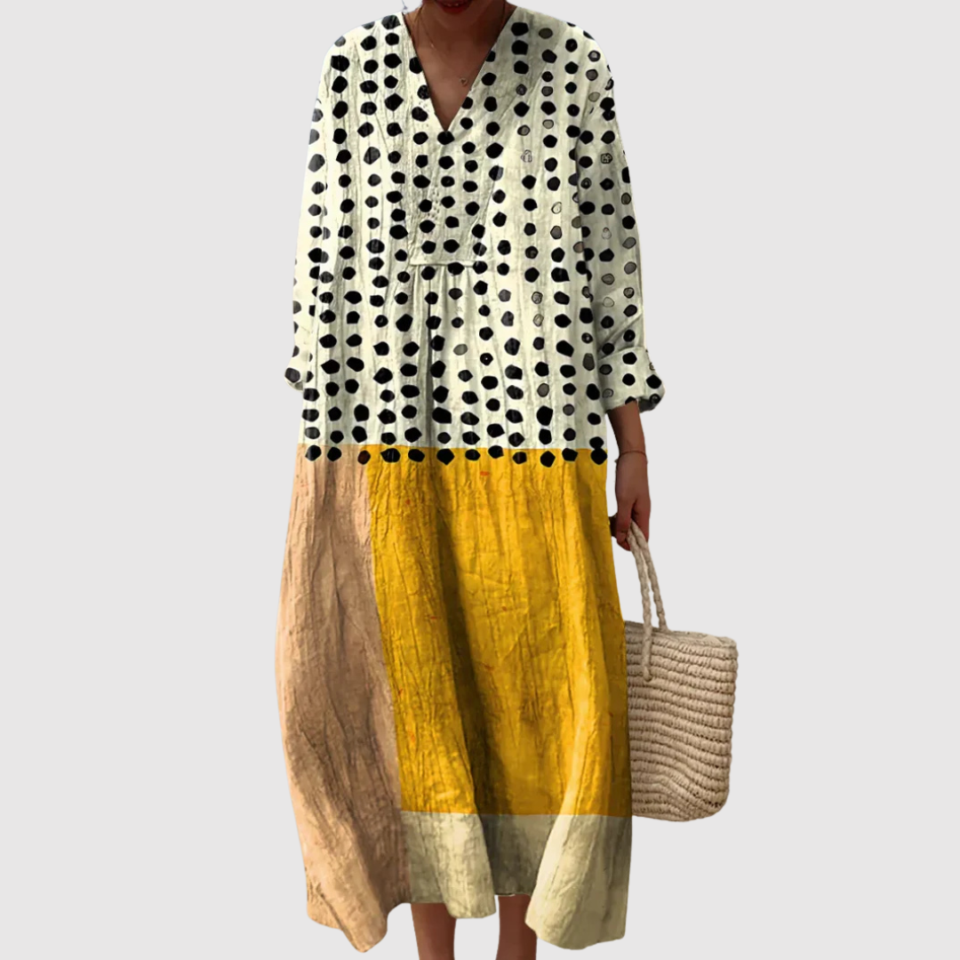 Kinsley | Dotted Harmony Colorblock Maxi Dress