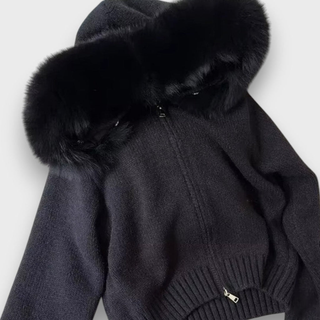 Alisanne – Knit JacketWith Zipper And Faux Fur Collar